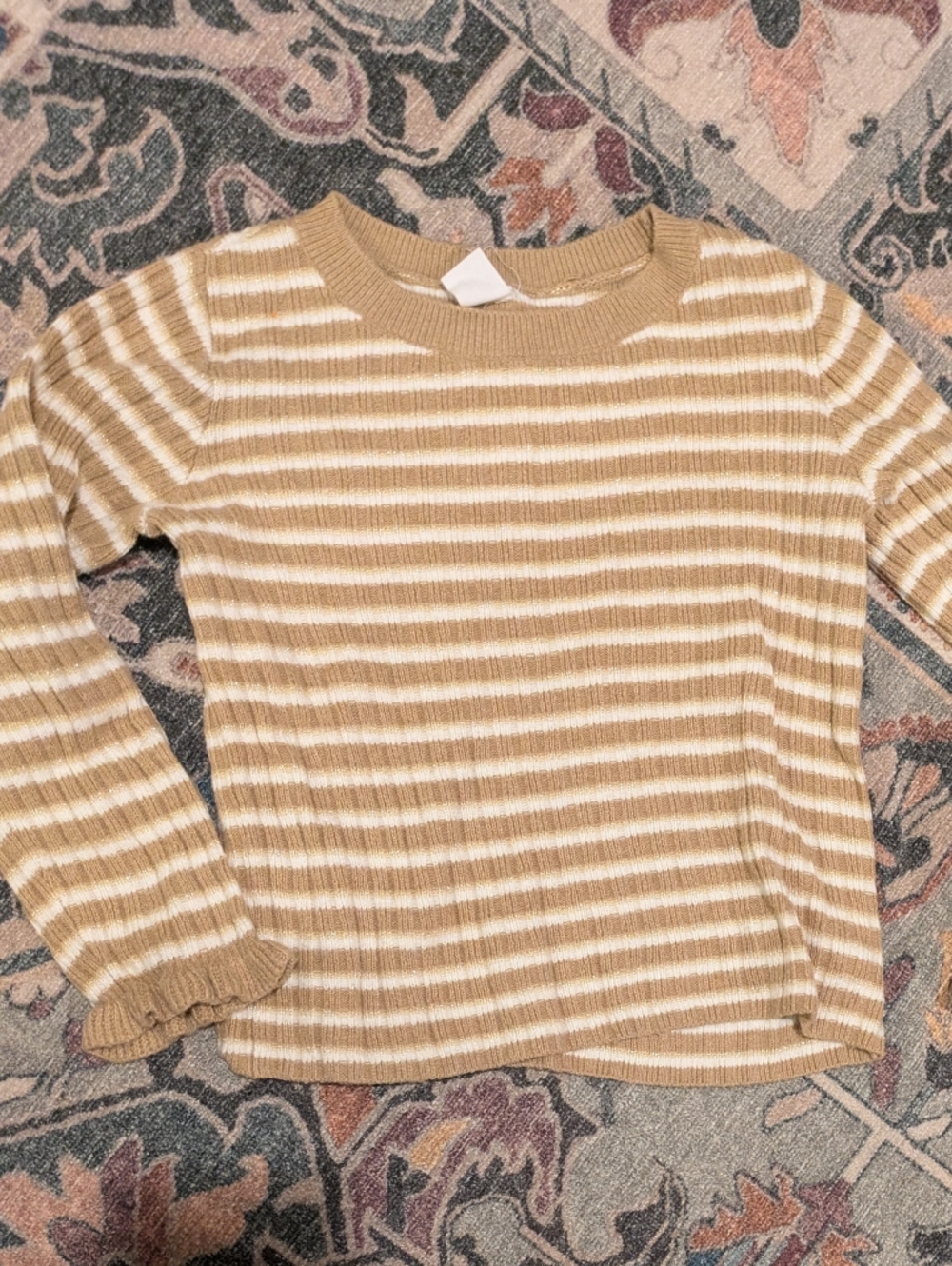 GAP Tan and White Striped Crewneck Sweater